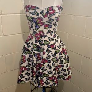 Butterfly Fit and Flare Strapless Dress